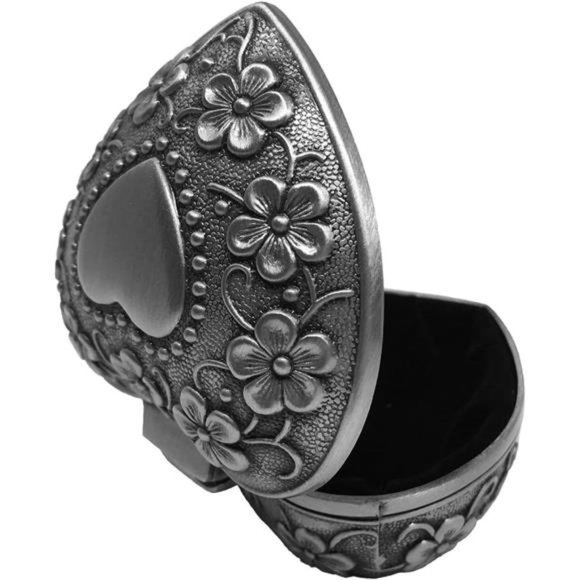 Classic Vintage Antique Heart Shape Jewelry Box Ring Small Trinket Storage - Picture 5 of 6